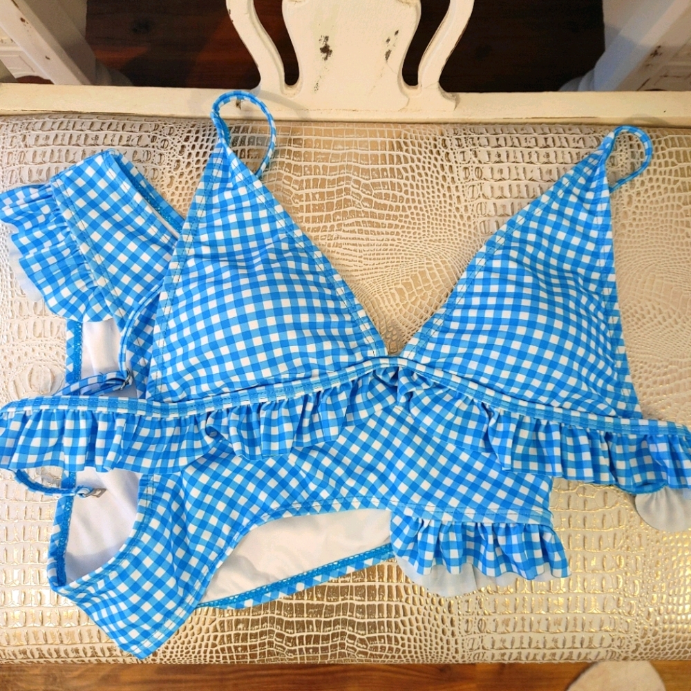 Blue Gingham Ruffle Bikini Set